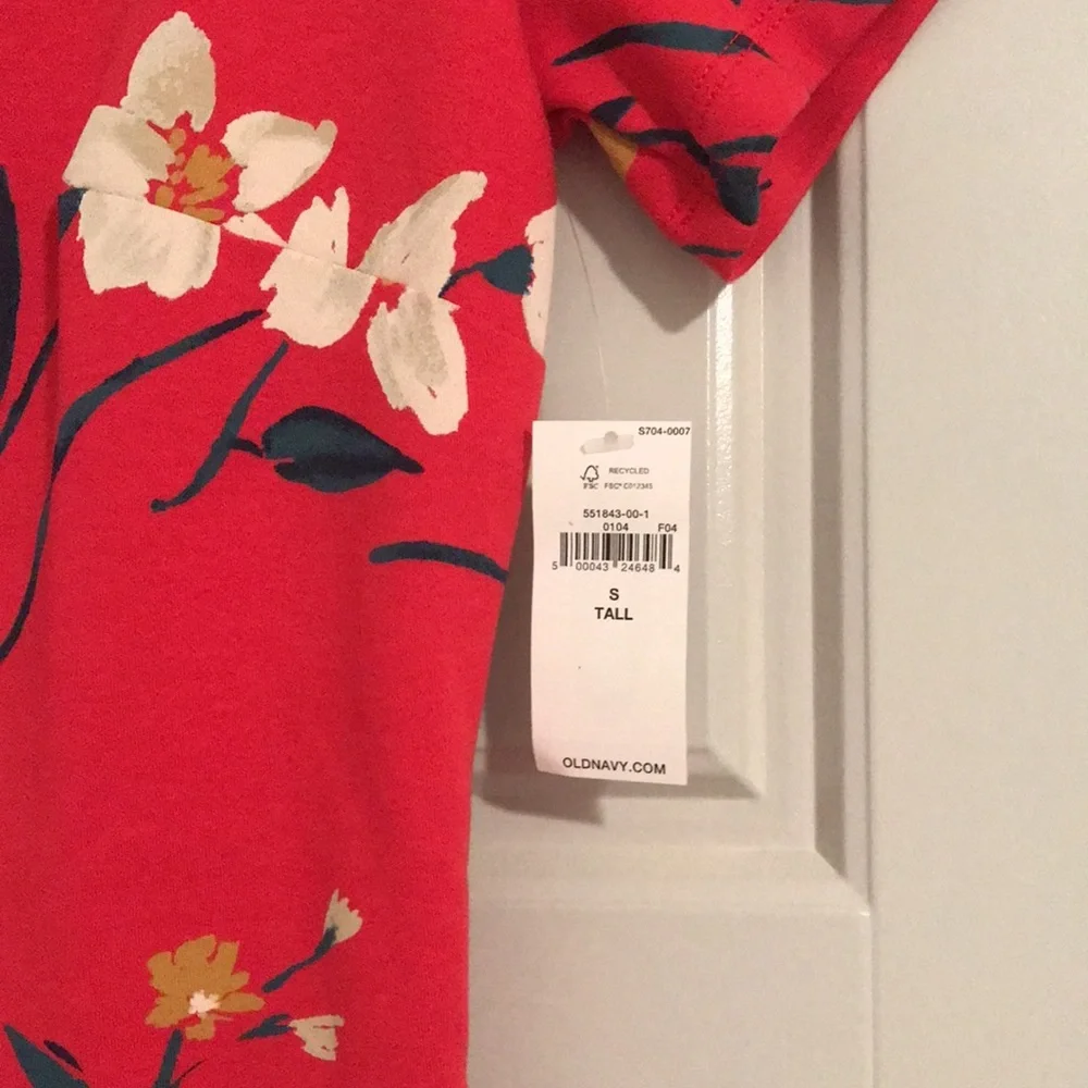 Old Navy Red Floral Knit Sheath Dress ST Small Tall